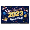 Donkerblauwe afstudeerachtergrond 2023 met gouden tekst en feestelijke ballonversiering - Marine 2023 Afgestudeerden Stijl(SBYJHF00112404)