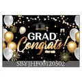 Achtergrond voor afstudeerfeest in zwart en goud met ballonnen en felicitatie tekst - Zwart Goud Viering Ballon Stijl(SBYJHF00120502)