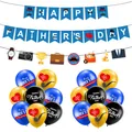 Father's Day party decoration set with blue banners, balloons, and themed hanging icons - Fathers Day Banner Balloon Decoration