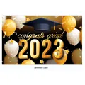 2023 Afstudeer achtergrond banner in zwart en goud met ballonnen en felicitatie tekst - Zwart Goud 2023 Viering Stijl(LBYHF00112301)