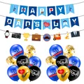 Happy Dad's Day party decoration set with blue banners, balloons, and novelty themed pendants - Father's Day Banner and Sequin Balloons