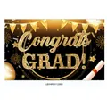 Afstudeerbanner in zwart en goud met Congrats GRAD tekst en gouden glitterelementen - Zwart Goud Glitter Vuurwerk Stijl(MBYJHF20221121001)