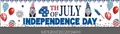 Macro detail of July 4th Independence Day banner with cartoon gnomes and festive fireworks - Cartoon Gnomes Balloons Fireworks and Hearts Style (Independence Day Banner 3)