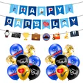 Father's Day party set with blue banner and gold confetti balloons for Happy Dad's Day - Father's Day Banner Sequin Balloon Set