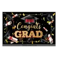 Afstudeerfeest Banner 2023 met gouden Congrats GRAD tekst en feestelijke decor - Zwart Goud 2023 Pailletten Stijl(SBYJHF00112201)