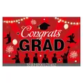 Rode afstudeerbanner met Congrats GRAD-tekst en feestelijke silhouetten - Rode Viering Radiale Strepen Stijl(SSRHF00121402)