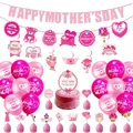 Pink Mother's Day party set with Best Mom banner, heart swirls and floral balloons - Mother's Day Banner Balloon Spiral Kit Style Two
