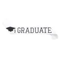 Detail of white satin graduation sash with black Graduate text and academic cap icon - White GRADUATE