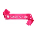 Detailed view of pink Mommy to Be satin sash with heart patterns for baby shower parties - Rose Red Mom To Be