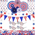 Set de 10 piezas para el 4 de julio con abanicos de papel, banderas, estrellas y gafas - Gafas de Plástico Día de la Independencia 1