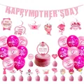 Pink Happy Mother's Day party set with Best Mom banner, balloons, and cake toppers - Happy Mother's Day Banner Balloon Kit Style Five