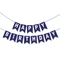 Dark blue swallowtail Happy Birthday banner flags with white letters for party decor - Small Birthday Banner / Sapphire Blue