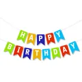 Close-up of colorful swallowtail birthday banner with white Happy Birthday lettering - Small Birthday Banner / Multicolor