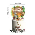 Jungle safari animal happy birthday cake topper with lion zebra giraffe and tropical leaves - Fox Hedgehog Large Cake Topper