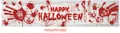 Detail of Halloween bloody handprints and skulls banner with Happy Halloween text - Wood Grain Bloody Hand Skull Style (Halloween Yard Poster 3)