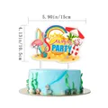 Detailed view of Hello Summer party cake topper with flamingo and surfboard elements - Large Cake Topper