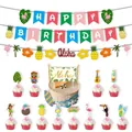Hawaiian party decoration set with Aloha banner and tropical flamingo cake toppers - Hawaiian Banner Style One