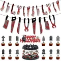 Halloween bloederige gereedschap banner en reaper taarttopper set voor griezelig feest - 4-delige set