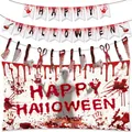 Detailed Halloween decor set with bloody weapon banners and scary handprint backdrop - Halloween Banner Poster Set Three