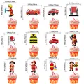 Feuerwehr Geburtstag Kuchen Deko Set mit 12 Feuerwehr Motiven für Cupcakes und Torten - Feuerwehrauto Cupcake Topper