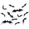Detailed 3D black PVC bat wall stickers for Halloween with realistic folding wings effect - PVC 3D Bat Wall Stickers