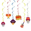 Κρεμαστά σπιράλ Dia de Muertos με πολύχρωμα σχέδια νεκροκεφαλής, κιθάρας και μαράκας - Κρεμαστές Σπείρες Ημέρα των Νεκρών