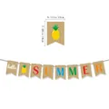 Hello Summer burlap banner with tropical pineapple graphics for Hawaiian party decor - Summer Hello Summer Banner