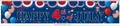 Long horizontal Happy 4th of July banner with American flag stars and balloons - Navy Blue Paper Fans Balloons and Glasses Style (Independence Day Banner 13)