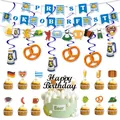 Prost Oktoberfest party decoration set with banners, hanging swirls, and cupcake toppers - Oktoberfest Banner Spirals and Full Topper Set