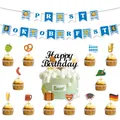 Blue and white Oktoberfest party kit with Prost banners and themed cake toppers - Oktoberfest Banner Cake Topper and Cupcake Picks