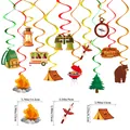 Decoraciones colgantes para fiesta de camping con hogueras, carpas y carteles Happy Camper - Estilo de Espiral de Camping