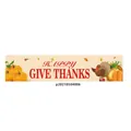 Detail of Happy Give Thanks banner with pumpkins and turkey for Thanksgiving decor - Happy Give Thanks Red Turkey Pumpkin Style