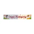 Detail of Happy Thanksgiving garden banner with gnomes, pumpkins, and autumn maple leaves - Gnome Pumpkin Corn Plaid Style