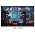 Macro view of Halloween tapestry detail with Jack-o-lanterns and creepy castle - Poster Style 009