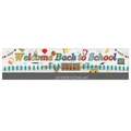 Detail of colorful Welcome Back to School banner with school bus and classroom illustrations - Welcome Back to School (White Cartoon Style 008) / 300x50cm