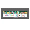 Detail of Welcome Back to School outdoor banner with colorful classroom icons and grid pattern - WELCOME BACK TO SCHOOL (Green Grid Style 018) / 300x50cm