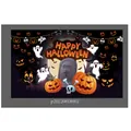 Detailed Halloween tapestry featuring Happy Halloween text, ghost, pumpkin and gravestone - Poster Style 015