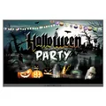 Detailed view of Halloween party background featuring pumpkins and wizard hats - Poster Style 014