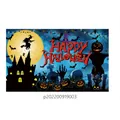 Detail of Halloween backdrop featuring gothic castle, pumpkins, and a witch silhouette - Poster Style 005