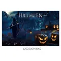 Detail of Halloween backdrop featuring Grim Reaper, jack-o-lanterns and haunted house decor - Poster Style 006