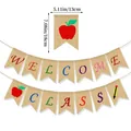 Rustic jute welcome back to school banner with colorful letters and pencil motifs - WELCOME CLASS Back to School Banner
