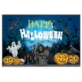 Halloween party wall tapestry with grim reaper, ghost, and pumpkin illustration - Poster Style 013