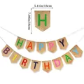 Linen Happy Birthday banner with colorful letters for party decoration, 13x18cm flags - HAPPY BIRTHDAY Vintage Monochrome Banner