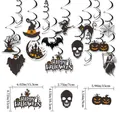 Detailed view of Halloween spiral ornaments with specific dimensions for pumpkin and skull - Halloween Swirl Decoration Set