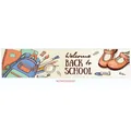 Outdoor Welcome Back to School banner with illustrated stationery and school supplies - Welcome BACK to SCHOOL (Beige Illustration 009) / 300x50cm