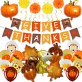Thanksgiving party decoration kit with Give Thanks banner pumpkin and maple leaf balloons - Thanksgiving Squirrel Balloon Banner Decoration