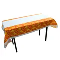 Close-up of waterproof Halloween tablecloth featuring orange pumpkin and ghost patterns - Orange Border Ghost Pumpkin Web (Style 004)