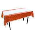 Detail of Halloween PE tablecloth showing orange spider web pattern on white background - Orange Black Spider Web All Over Print (Style 005)