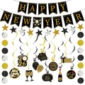 2026 Happy New Year black and gold party decoration set with banners and swirls - New Year Fireworks Set (Style A)