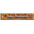 Bannière Happy Thanksgiving 300x50cm avec motif bois et décorations de citrouilles - Style Grain de Bois Brun Foncé Lumières Chaudes (SGEJHF050052103)